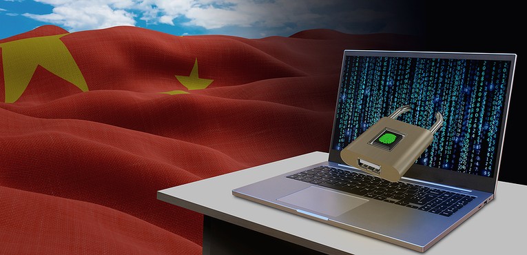 China Flag with Laptop and Padlock